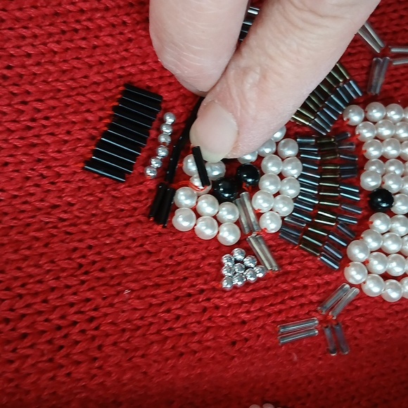 Vintage Snowman Beaded Sweater Button Down Womens Medium Ugly Christmas Sweater - Picture 6 of 7